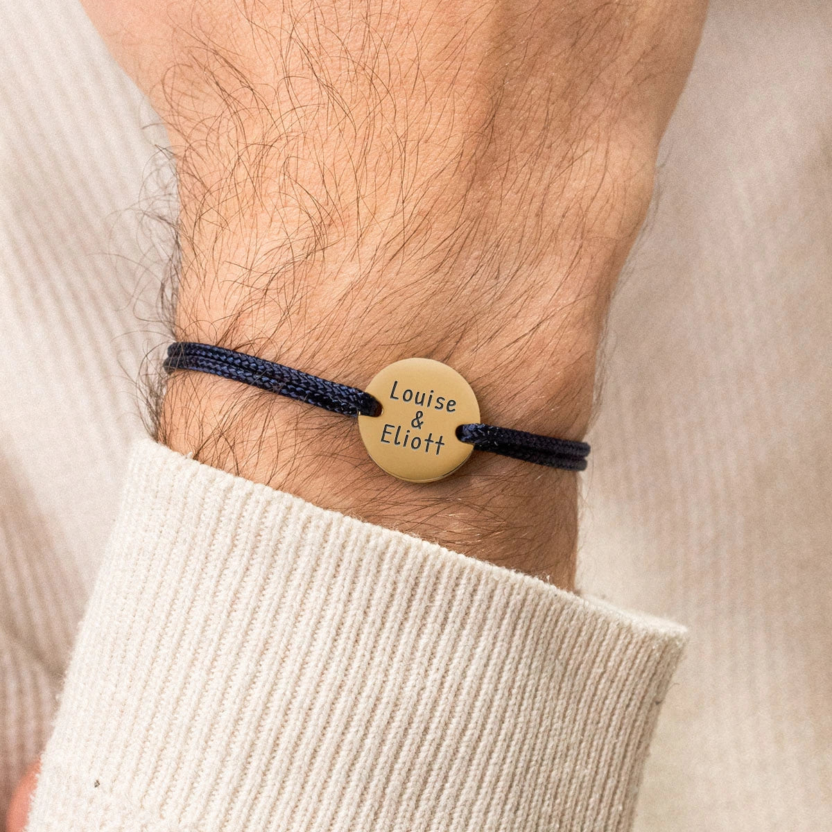 Bracelet homme cordon médaille à personnaliser - Doré