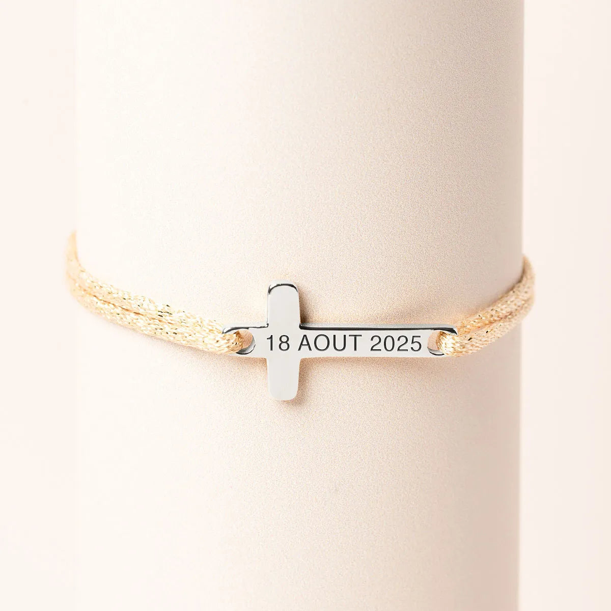 Bracelet croix femme cordon scintillant à personnaliser - Acier