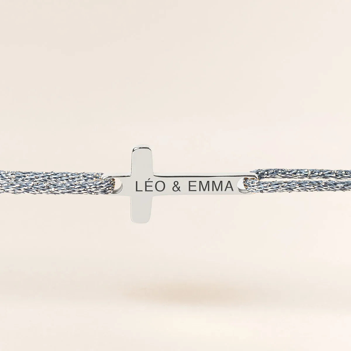 Bracelet croix femme cordon scintillant à personnaliser - Acier