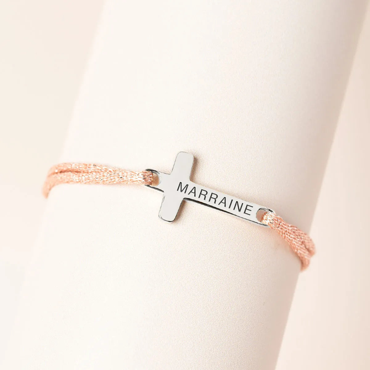 Bracelet croix femme cordon scintillant à personnaliser - Acier