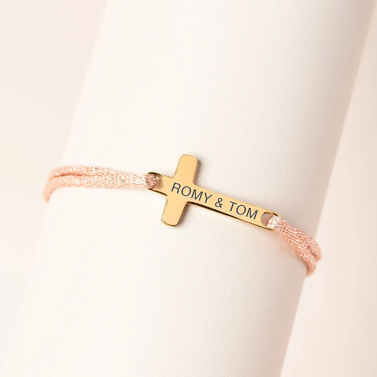 Bracelet croix femme cordon scintillant à personnaliser - Doré