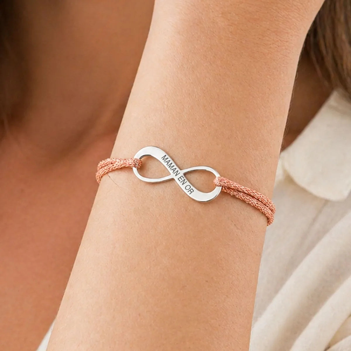 Bracelet femme cordon scintillant médaille Infini à personnaliser - Acier