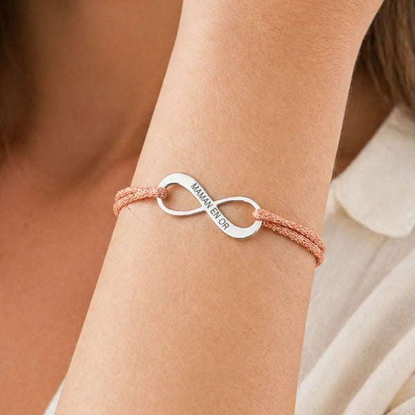 Bracelet femme cordon scintillant médaille Infini à personnaliser - Acier