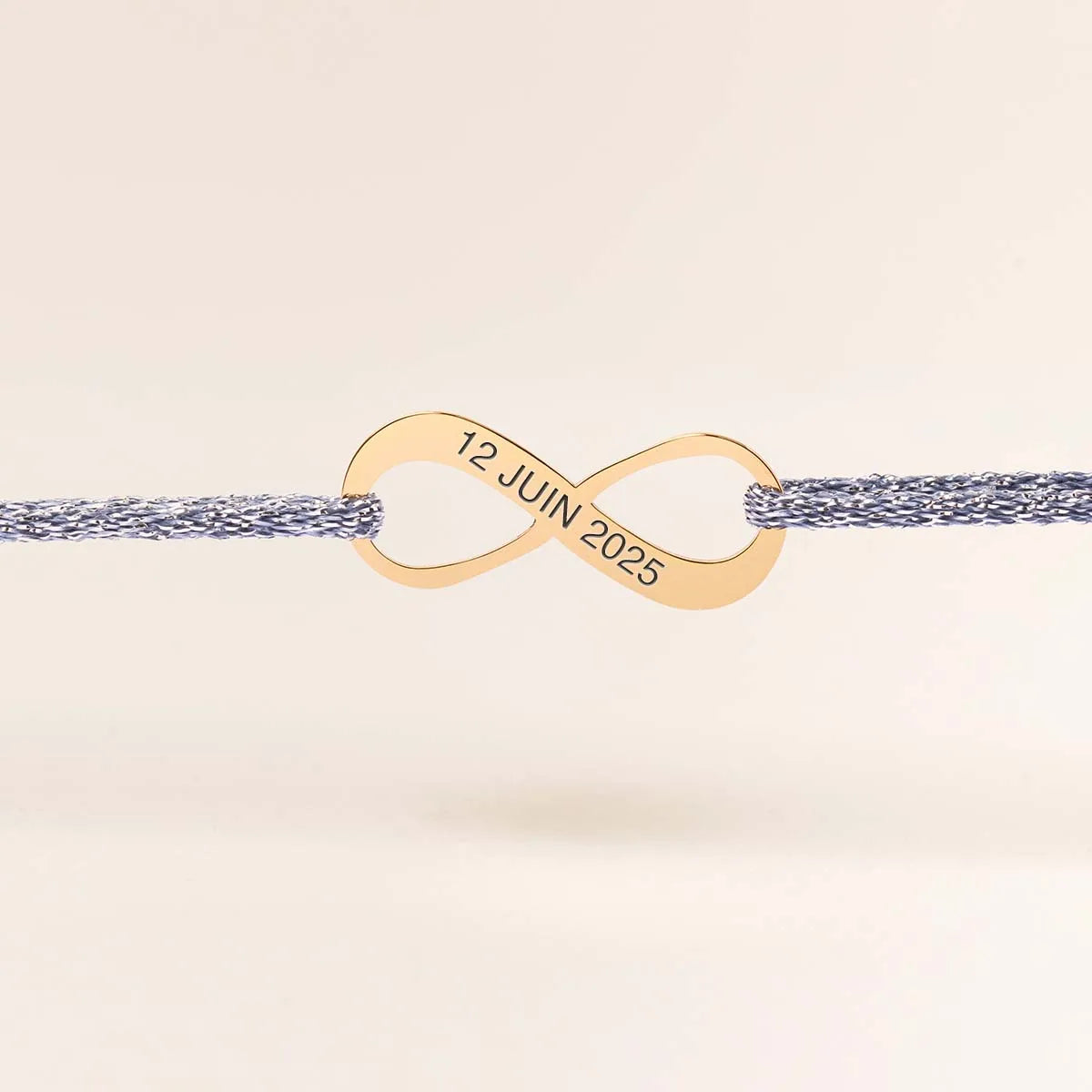 Bracelet femme cordon scintillant médaille Infini à personnaliser - Doré
