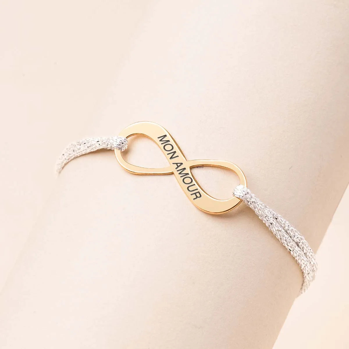 Bracelet femme cordon scintillant médaille Infini à personnaliser - Doré