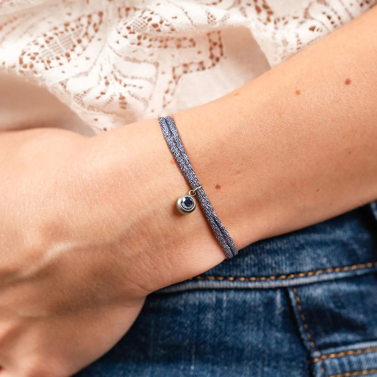 Bracelet femme cordon scintillant avec pierre de naissance - Acier