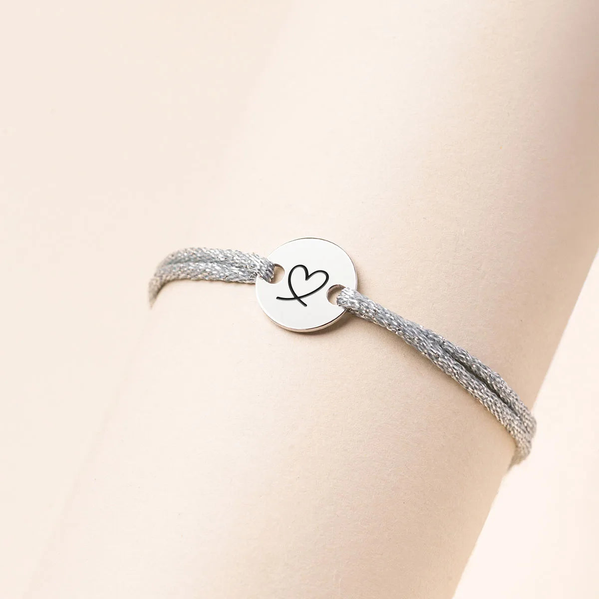 Bracelet femme cordon scintillant médaille à personnaliser - Acier