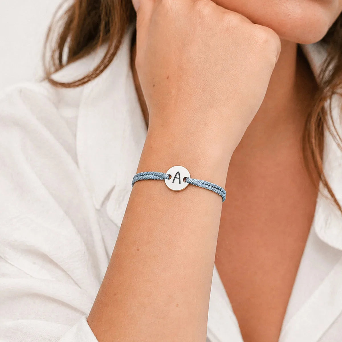 Bracelet femme cordon scintillant médaille à personnaliser - Acier