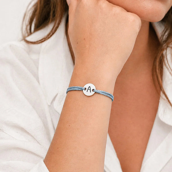 Bracelet femme cordon scintillant médaille à personnaliser - Acier