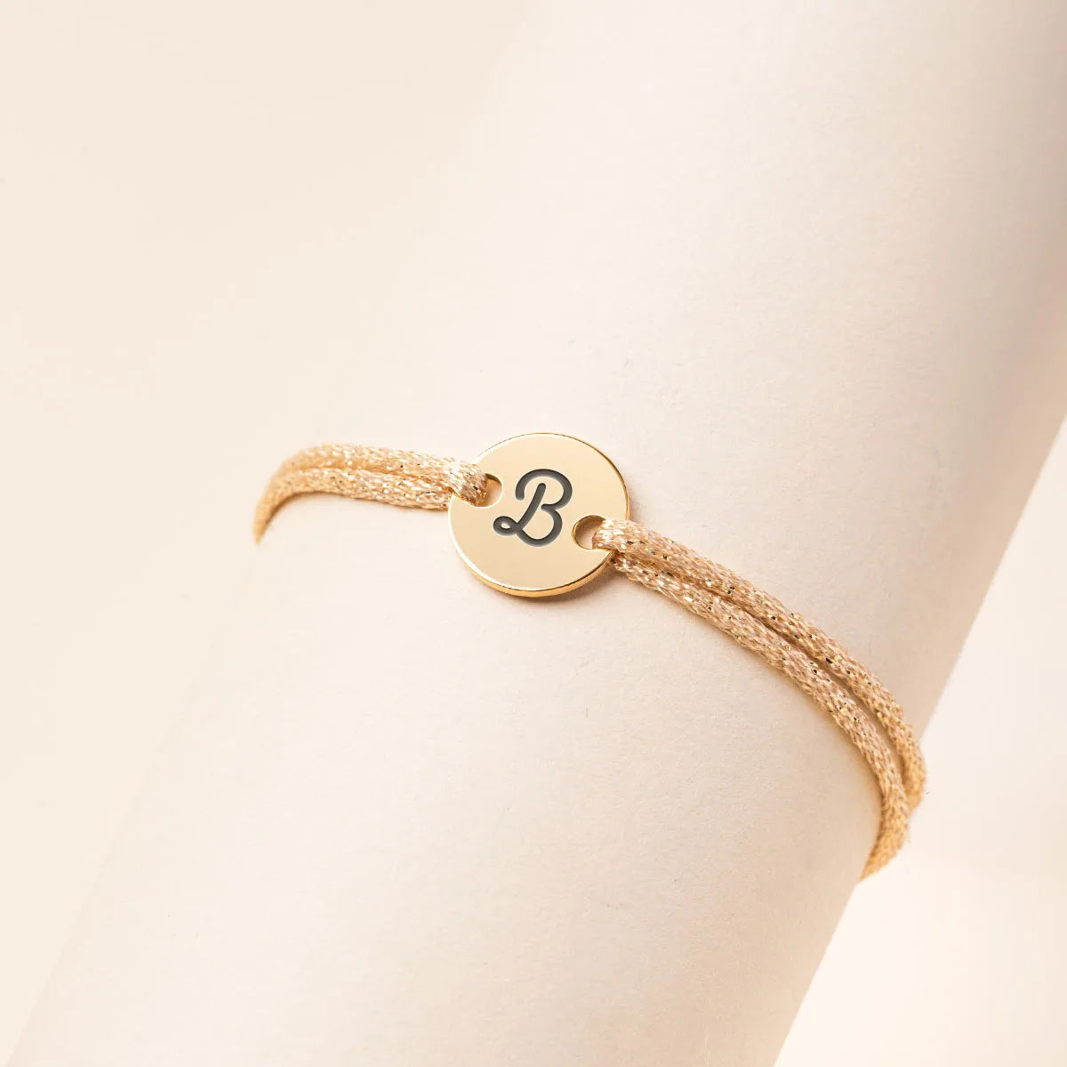 Bracelet femme cordon scintillant médaille à personnaliser - Doré