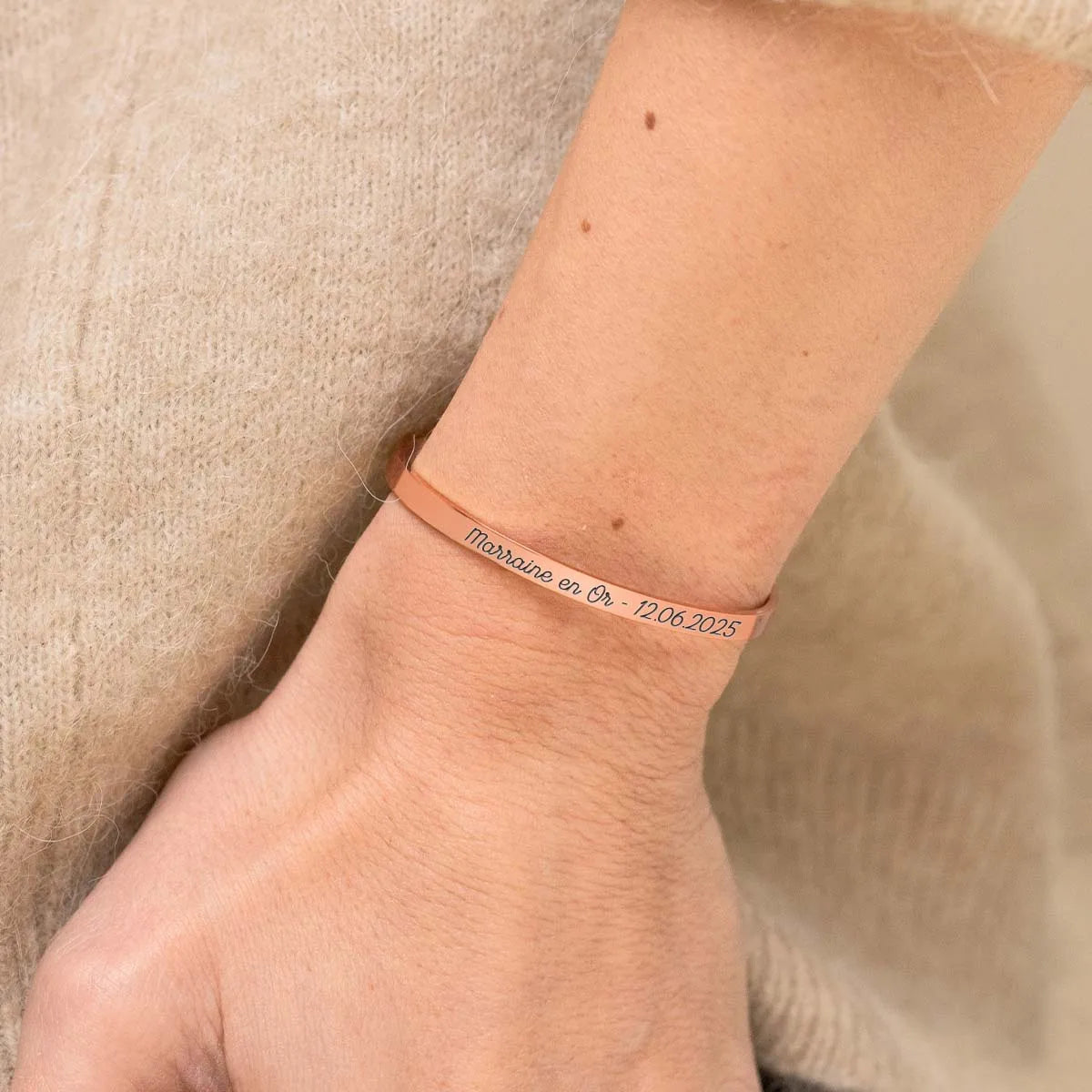 Bracelet jonc barre à personnaliser - Rose doré