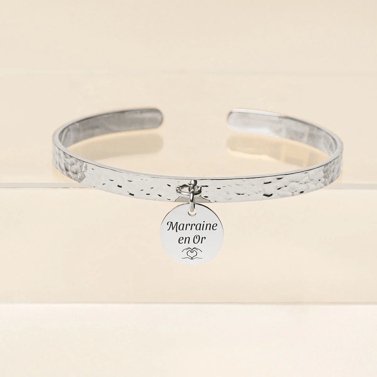 Bracelet jonc martelé médaille à personnaliser - Acier