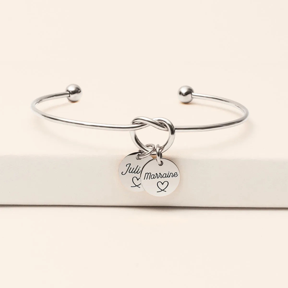 Bracelet jonc noeud médaille à personnaliser - Acier