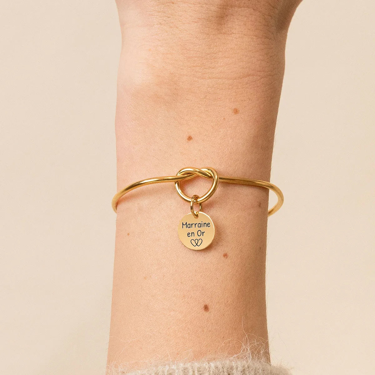 Bracelet jonc noeud médaille à personnaliser - Doré