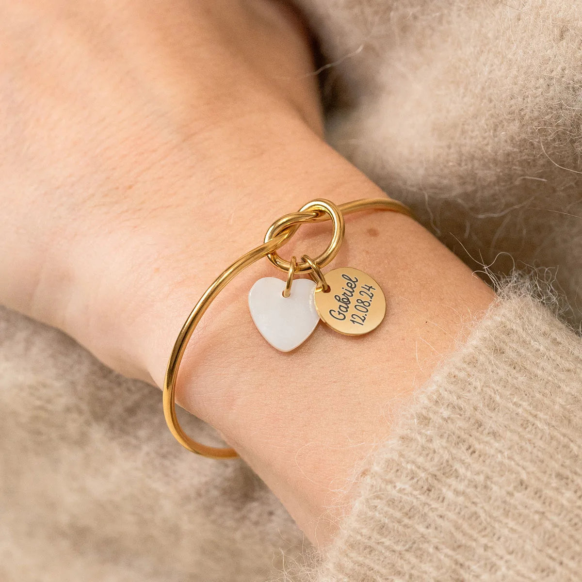 Bracelet jonc noeud médaille à personnaliser - Doré