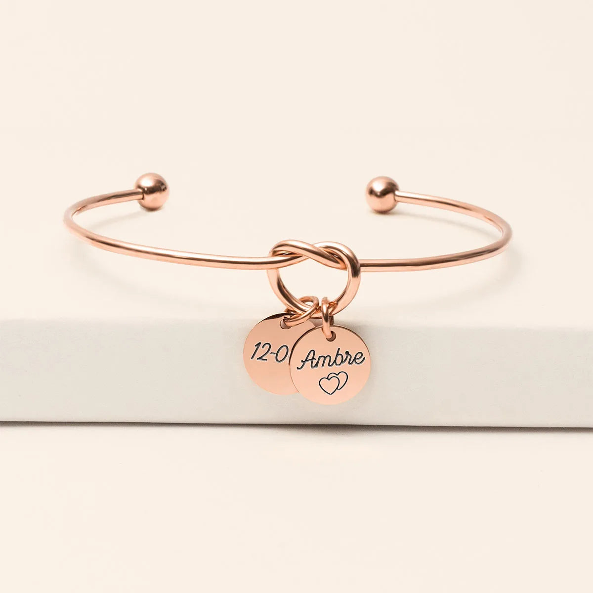 Bracelet jonc noeud médaille à personnaliser - Rose Doré