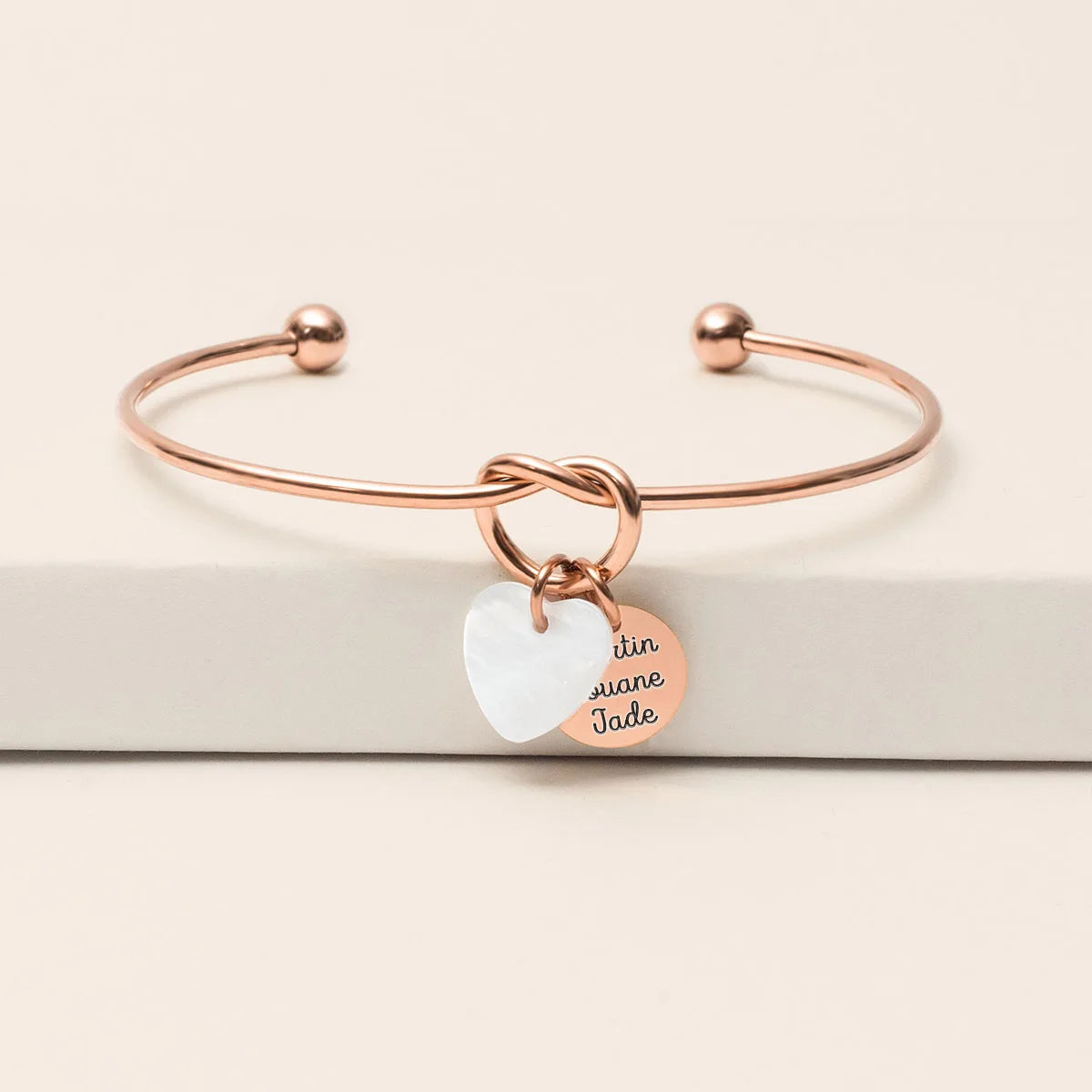 Bracelet jonc noeud médaille à personnaliser - Rose Doré