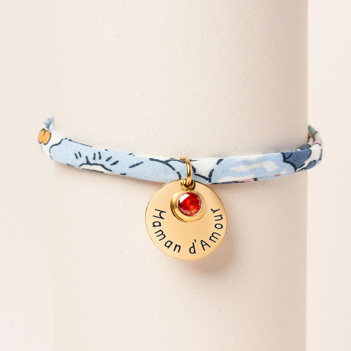 Bracelet Liberty médaille et pierre de naissance à personnaliser - Doré